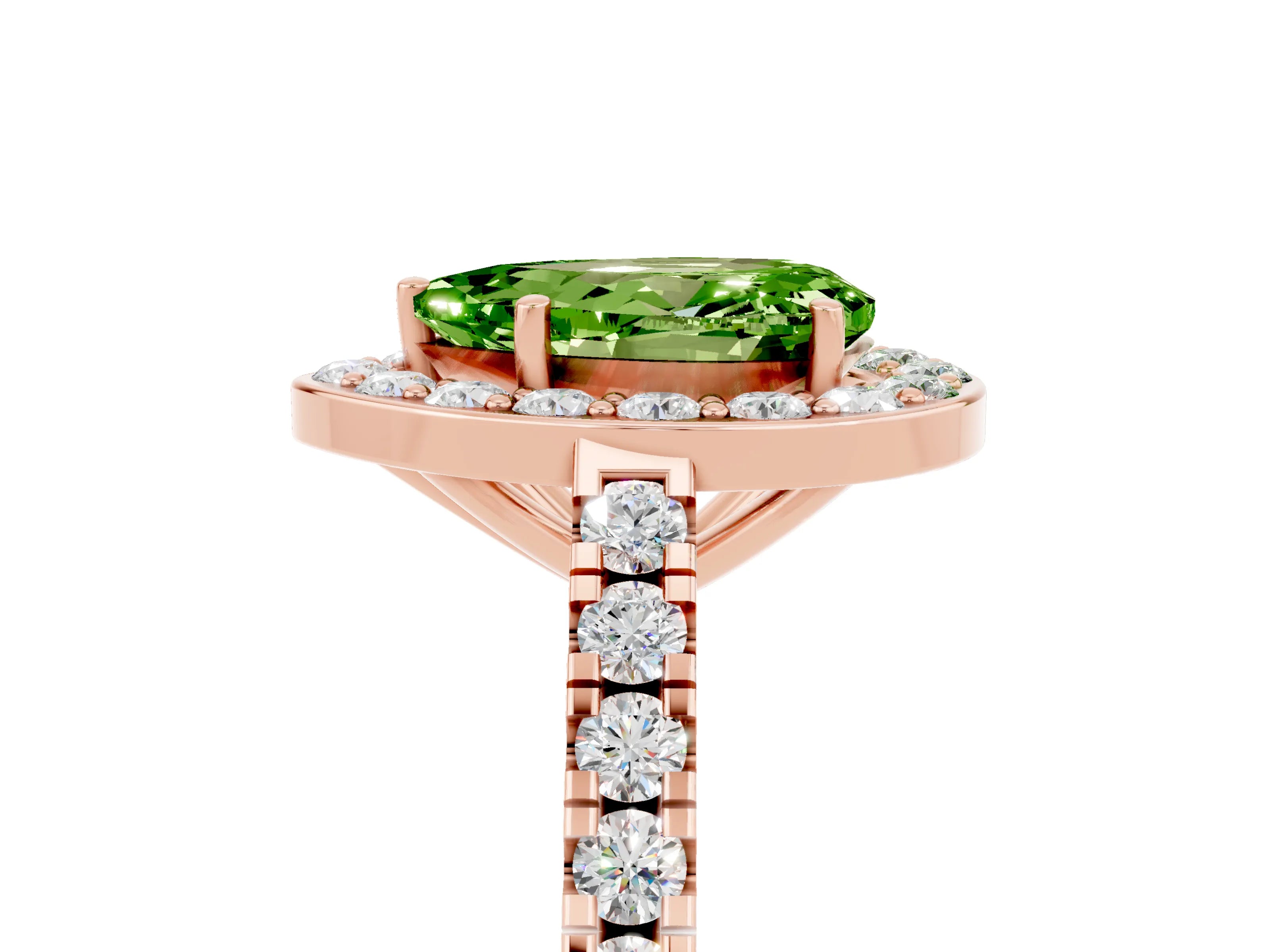Rose gold Pear Cut Halo Diamond Ring with Pavé Band and Three-Prong Setting_26
