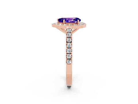 Rose gold Pear Cut Halo Diamond Ring with Pavé Band and Three-Prong Setting_2