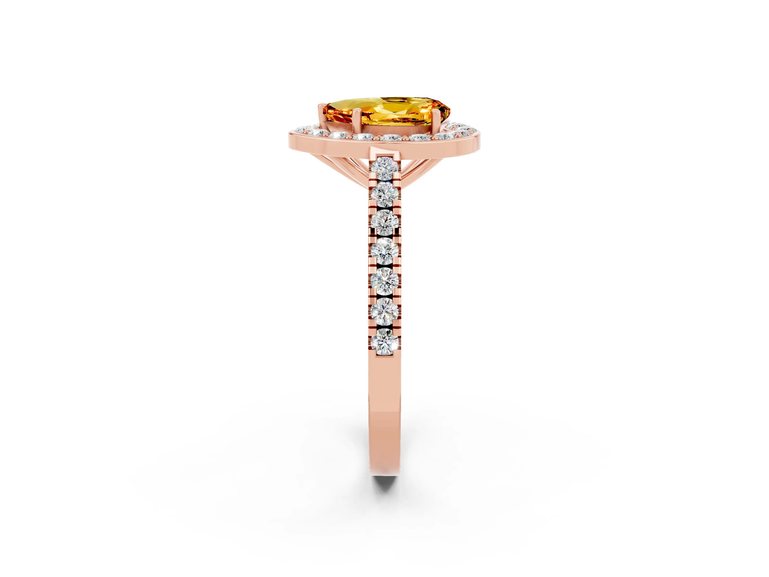Rose gold Pear Cut Halo Diamond Ring with Pavé Band and Three-Prong Setting_2