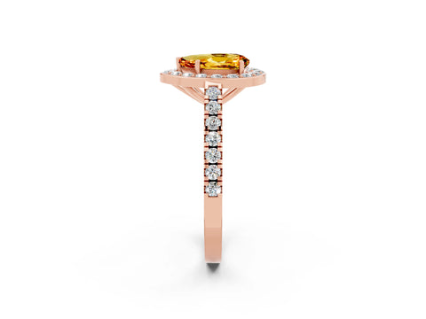 Rose gold Pear Cut Halo Diamond Ring with Pavé Band and Three-Prong Setting_2