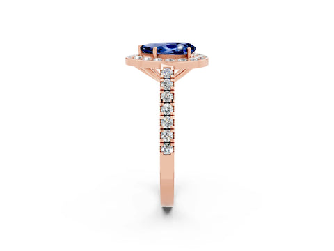 Rose gold Pear Cut Halo Diamond Ring with Pavé Band and Three-Prong Setting_2