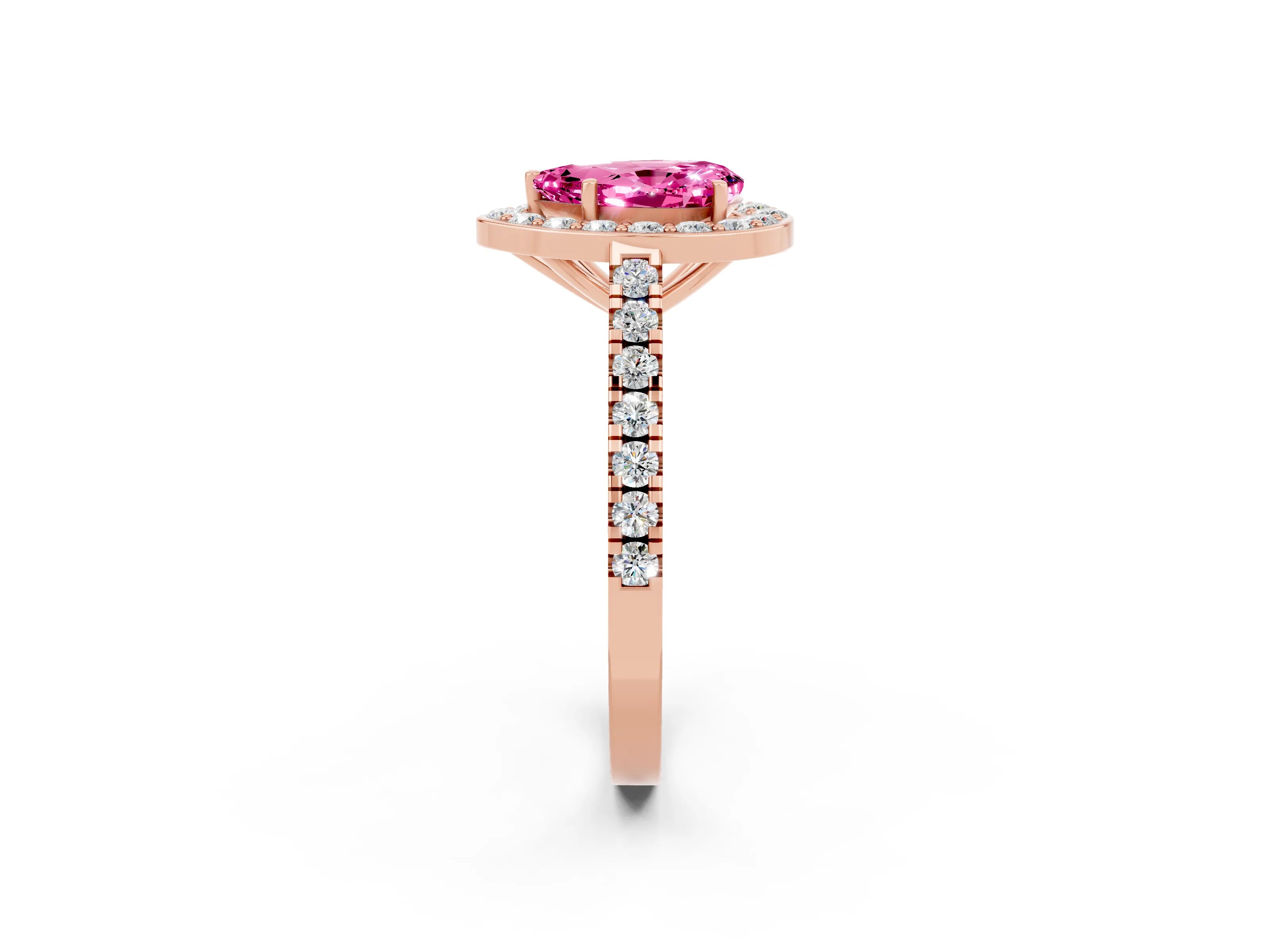 Rose gold Pear Cut Halo Diamond Ring with Pavé Band and Three-Prong Setting_2