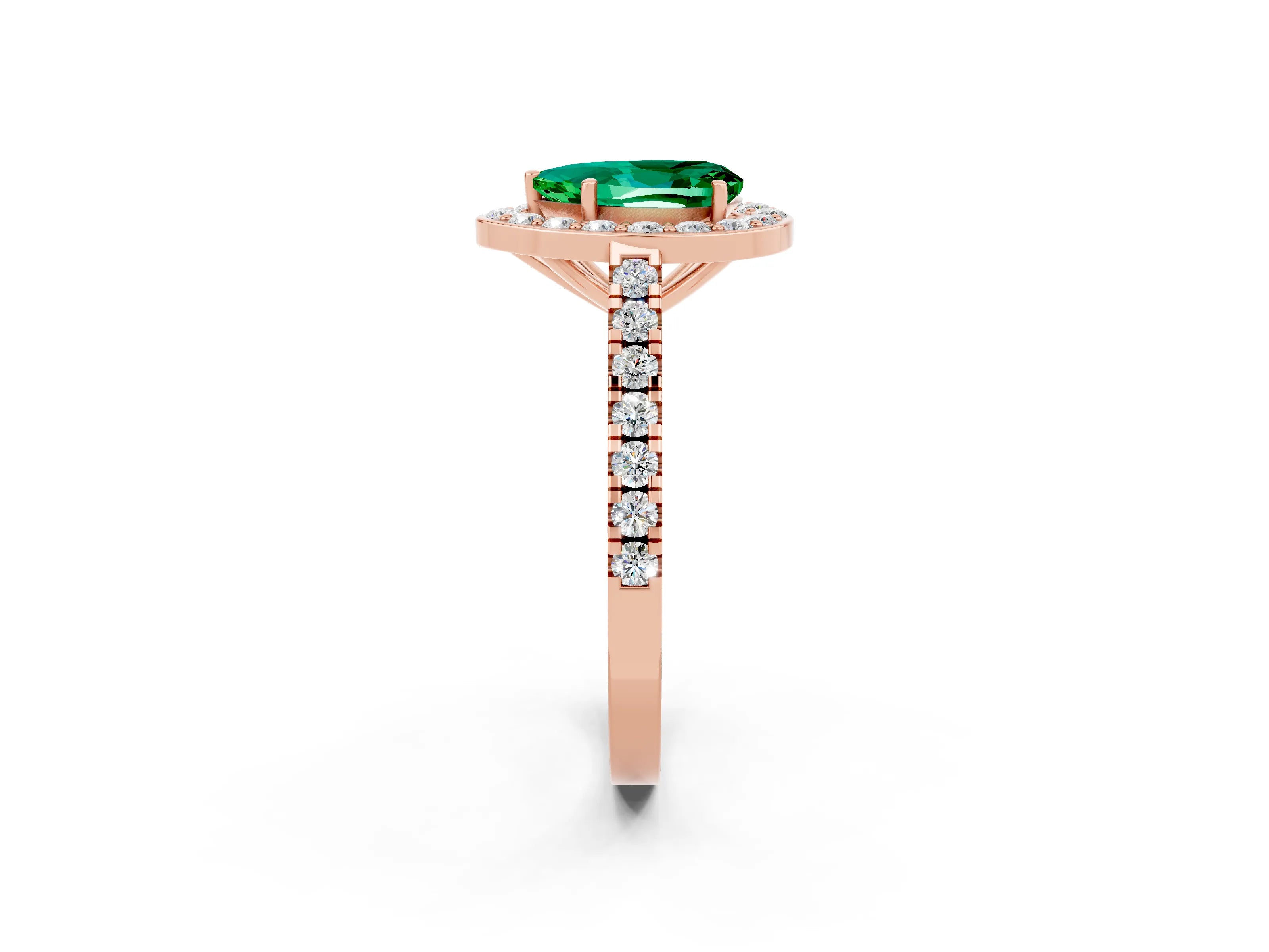 Rose gold Pear Cut Halo Diamond Ring with Pavé Band and Three-Prong Setting_2
