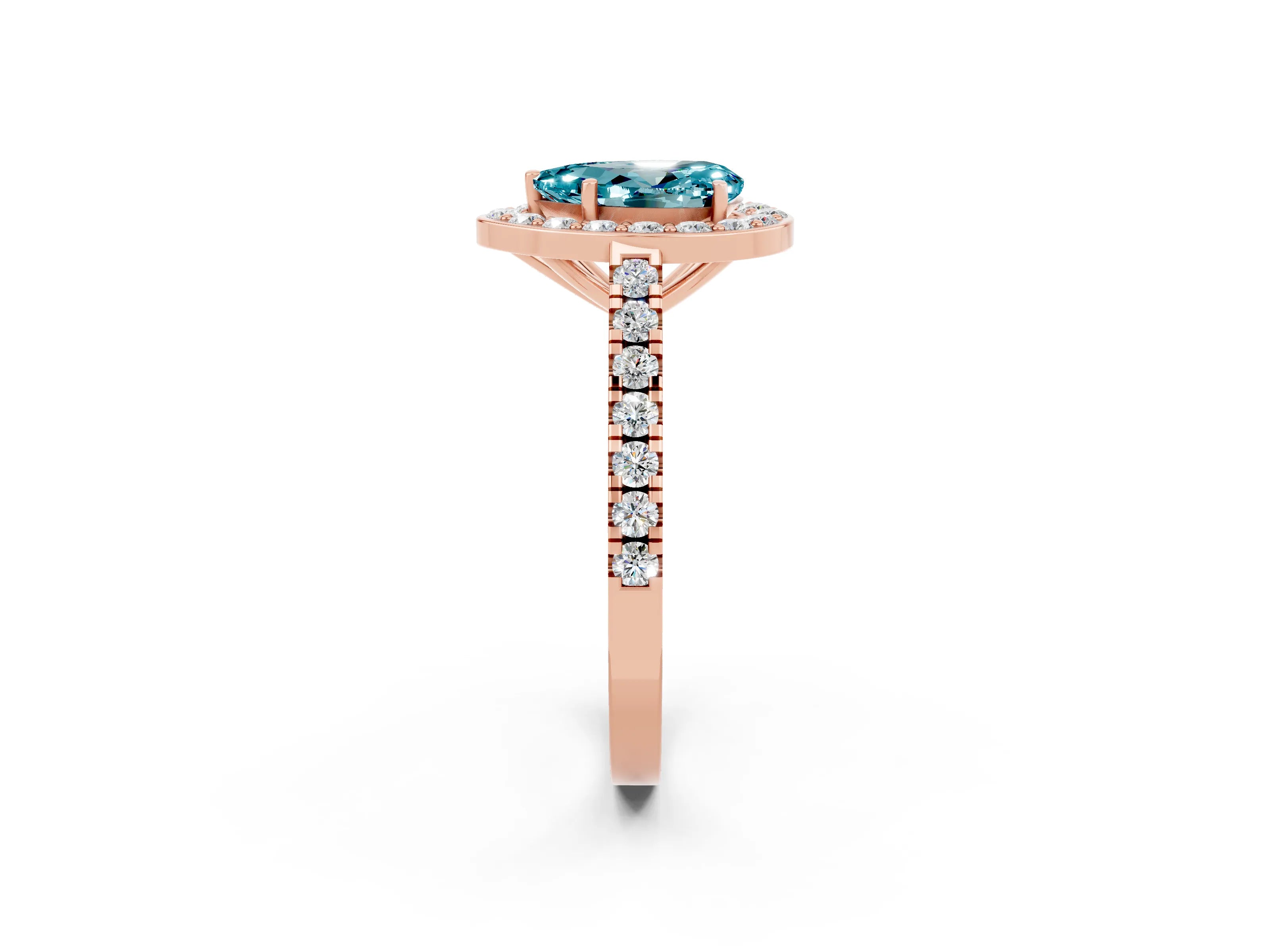 Rose gold Pear Cut Halo Diamond Ring with Pavé Band and Three-Prong Setting_2