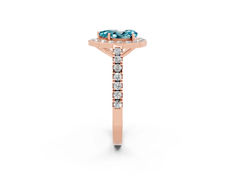Rose gold Pear Cut Halo Diamond Ring with Pavé Band and Three-Prong Setting_2