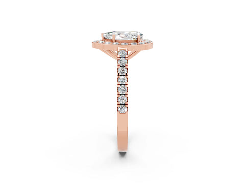 Rose gold Pear Cut Halo Diamond Ring with Pavé Band and Three-Prong Setting_2