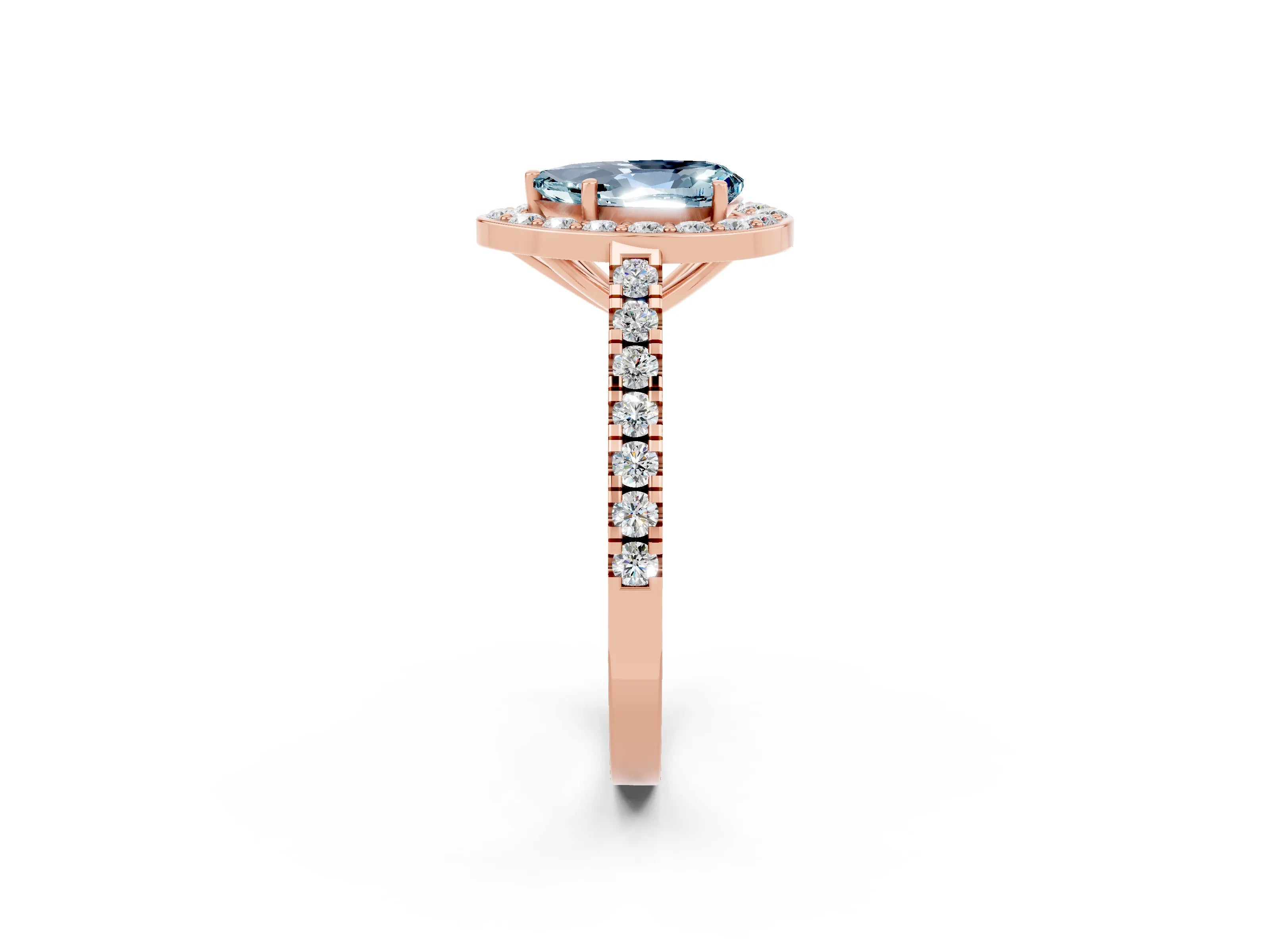 Rose gold Pear Cut Halo Diamond Ring with Pavé Band and Three-Prong Setting_2
