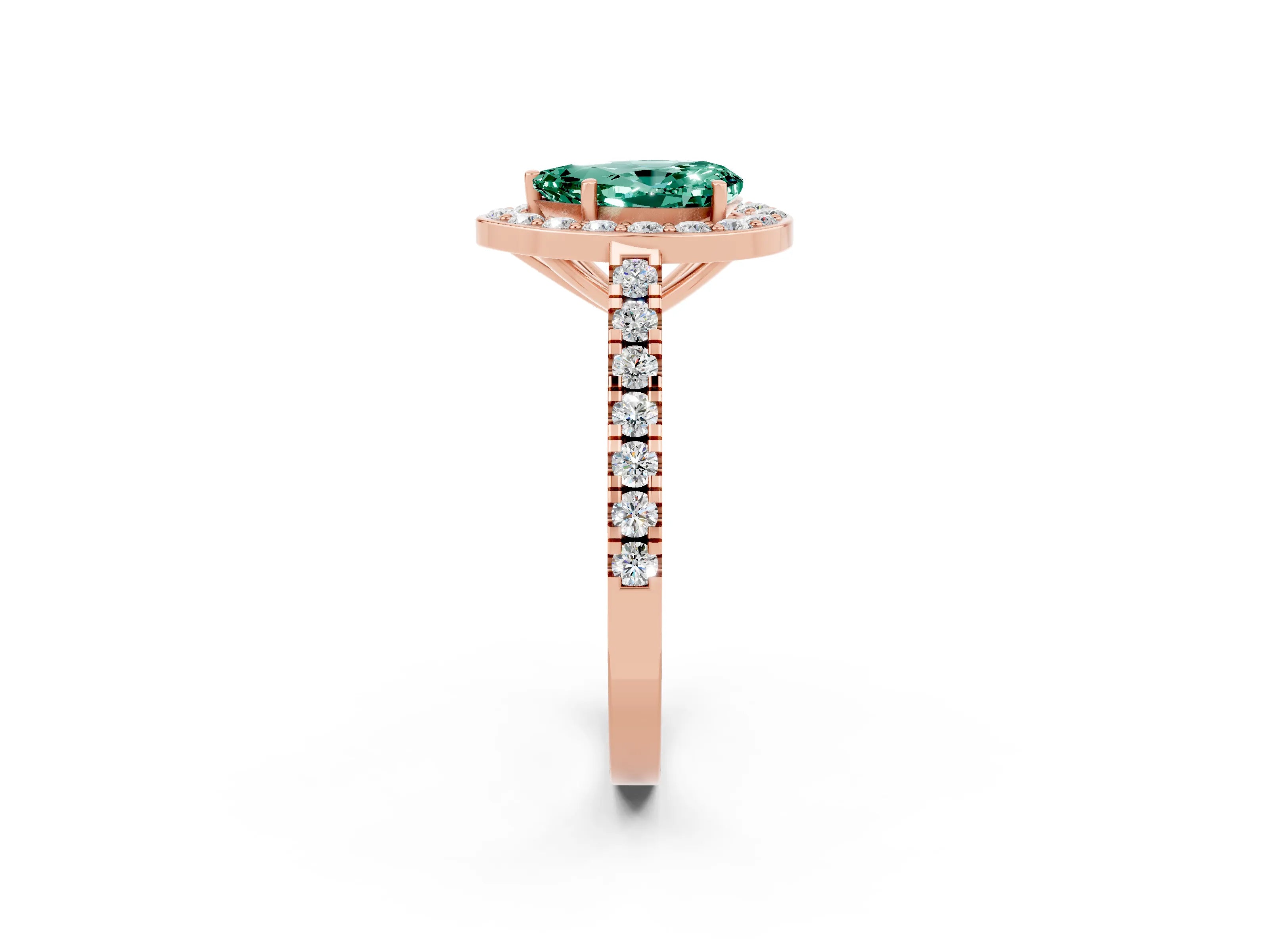 Rose gold Pear Cut Halo Diamond Ring with Pavé Band and Three-Prong Setting_2