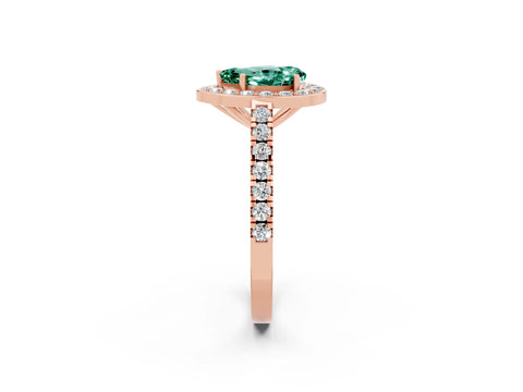 Rose gold Pear Cut Halo Diamond Ring with Pavé Band and Three-Prong Setting_2