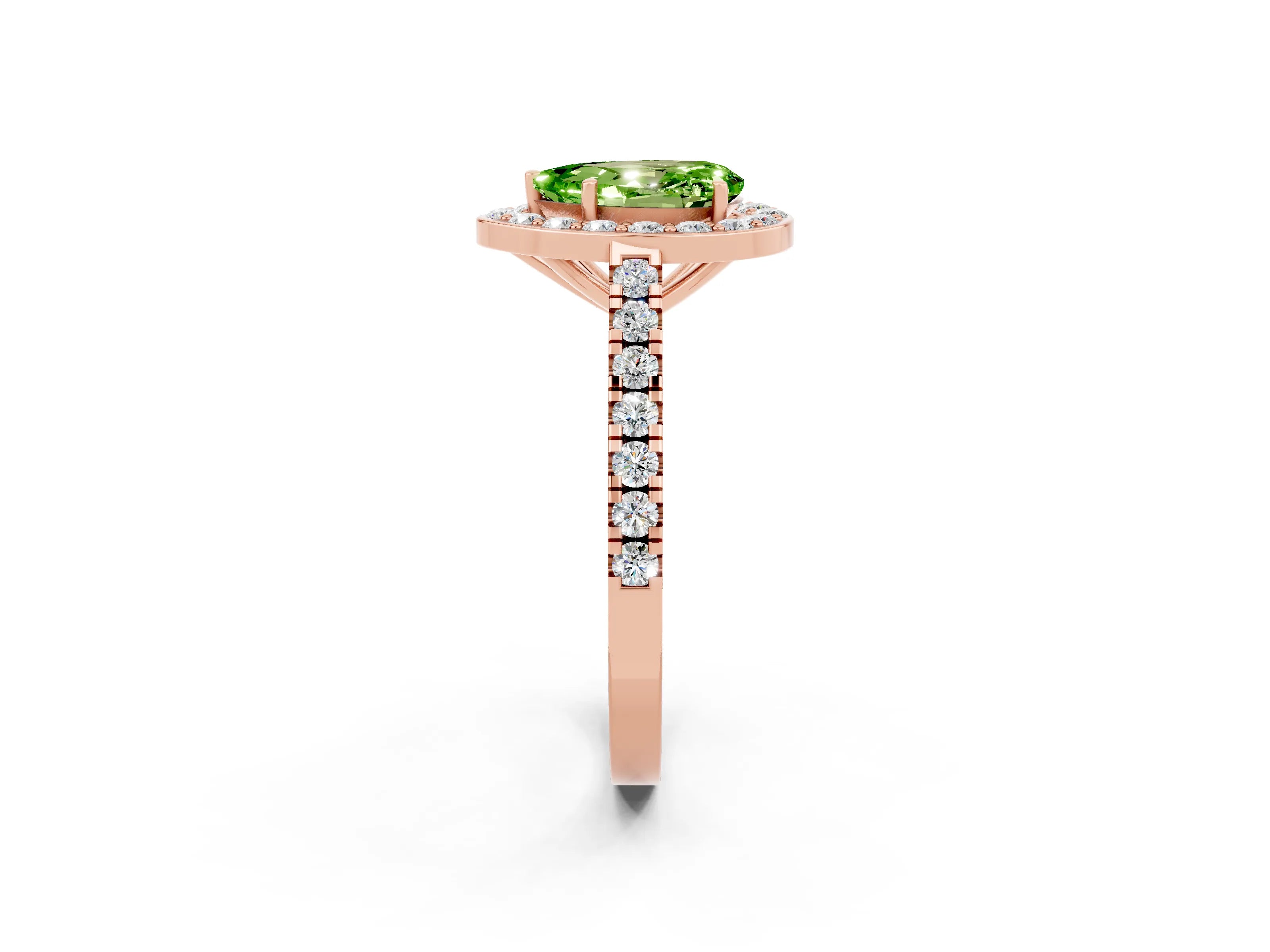 Rose gold Pear Cut Halo Diamond Ring with Pavé Band and Three-Prong Setting_2
