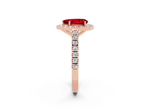 Rose gold Pear Cut Halo Diamond Ring with Pavé Band and Three-Prong Setting_2