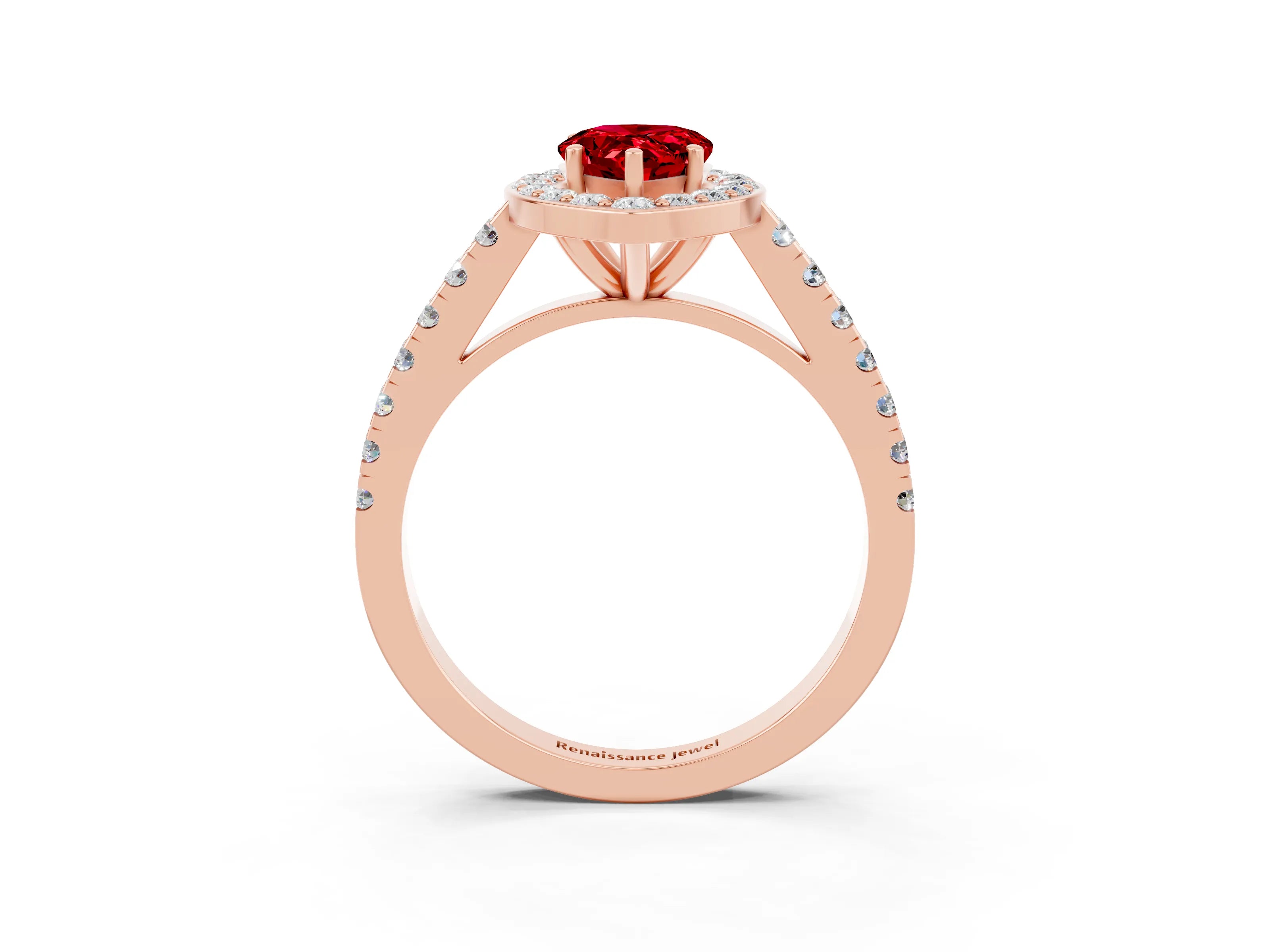 Rose gold Pear Cut Halo Diamond Ring with Pavé Band and Three-Prong Setting_3