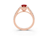 Rose gold Pear Cut Halo Diamond Ring with Pavé Band and Three-Prong Setting_3