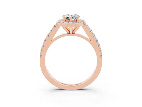 Rose gold Pear Cut Halo Diamond Ring with Pavé Band and Three-Prong Setting_3