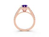 Rose gold Pear Cut Halo Diamond Ring with Pavé Band and Three-Prong Setting_3