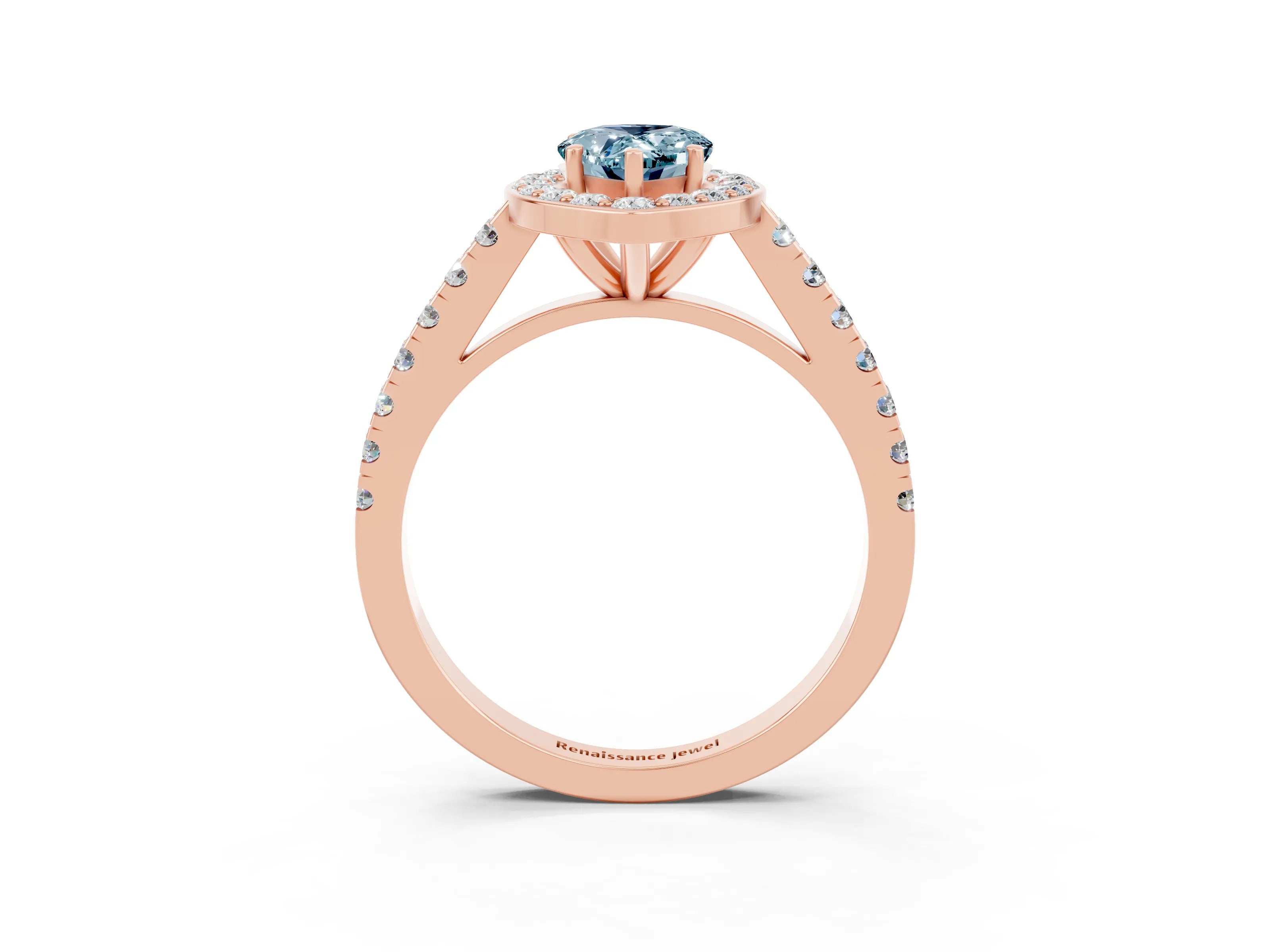 Rose gold Pear Cut Halo Diamond Ring with Pavé Band and Three-Prong Setting_3