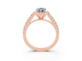 Rose gold Pear Cut Halo Diamond Ring with Pavé Band and Three-Prong Setting_3
