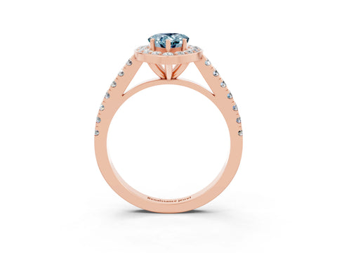 Rose gold Pear Cut Halo Diamond Ring with Pavé Band and Three-Prong Setting_3