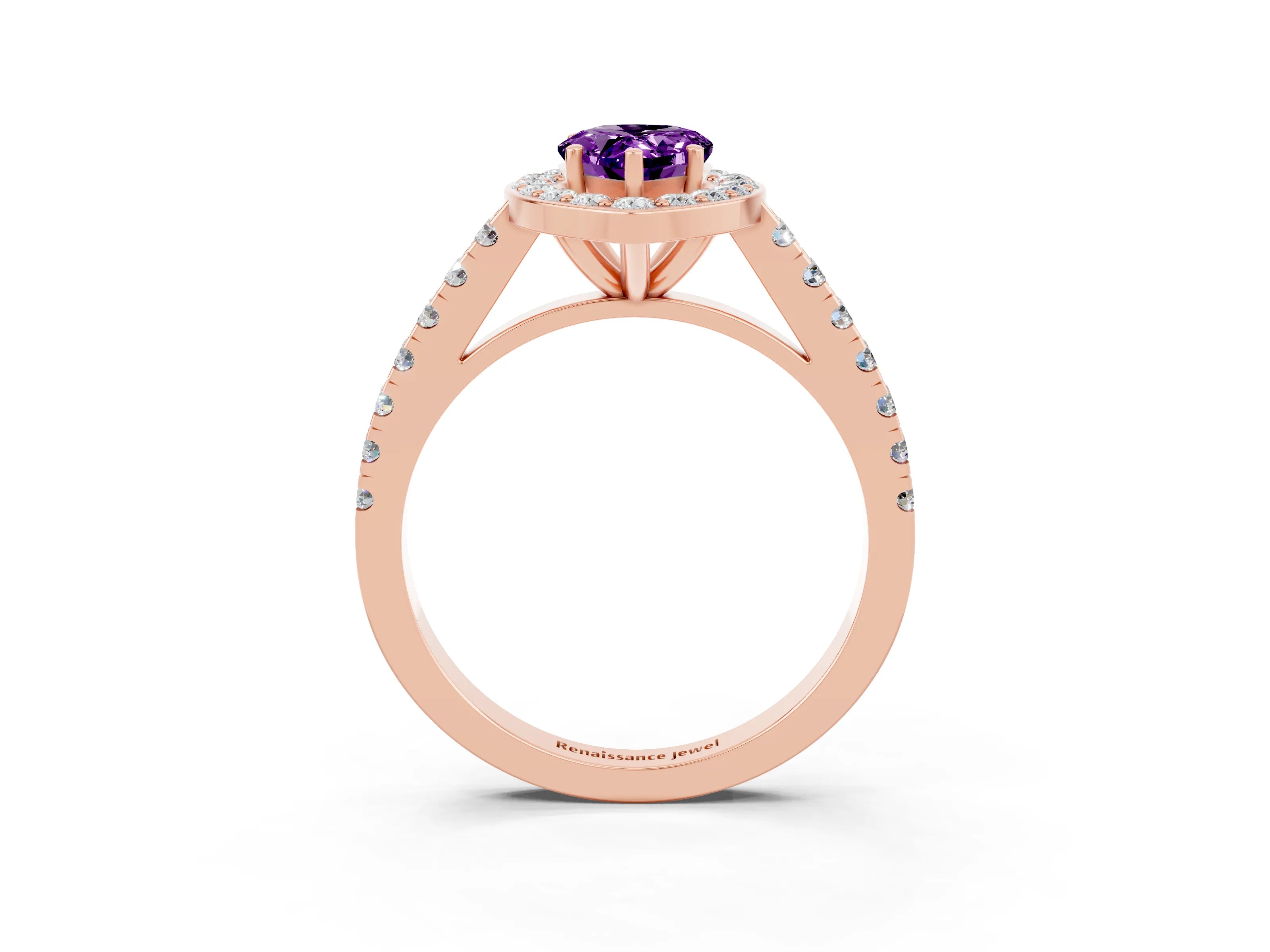 Rose gold Pear Cut Halo Diamond Ring with Pavé Band and Three-Prong Setting_3