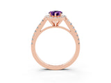 Rose gold Pear Cut Halo Diamond Ring with Pavé Band and Three-Prong Setting_3