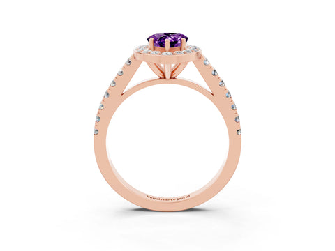 Rose gold Pear Cut Halo Diamond Ring with Pavé Band and Three-Prong Setting_3