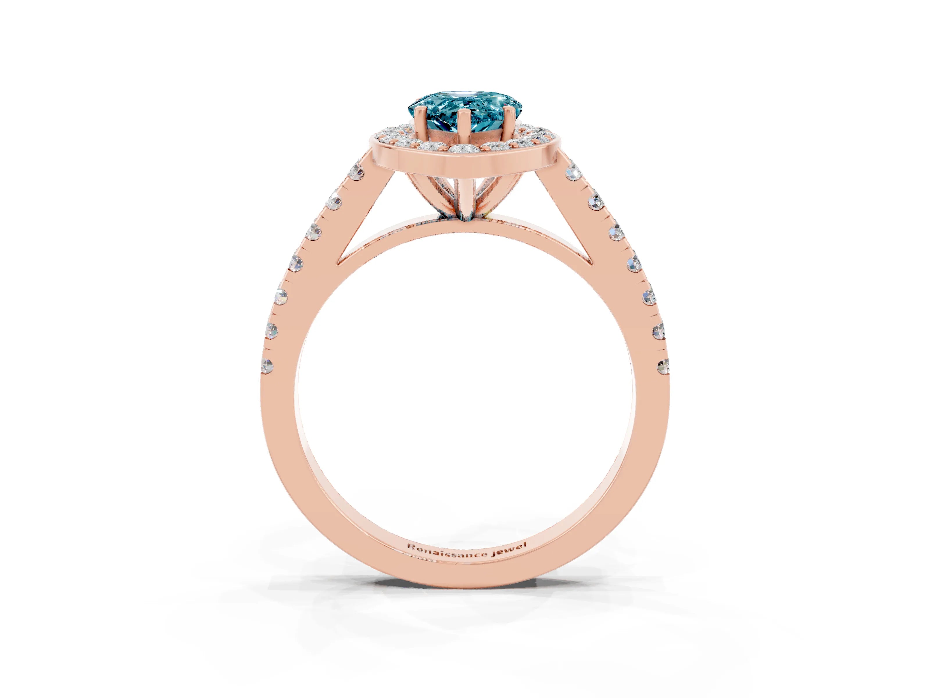 Rose gold Pear Cut Halo Diamond Ring with Pavé Band and Three-Prong Setting_3
