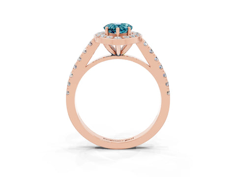 Rose gold Pear Cut Halo Diamond Ring with Pavé Band and Three-Prong Setting_3