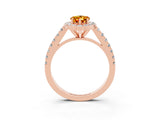 Rose gold Pear Cut Halo Diamond Ring with Pavé Band and Three-Prong Setting_3