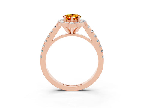 Rose gold Pear Cut Halo Diamond Ring with Pavé Band and Three-Prong Setting_3