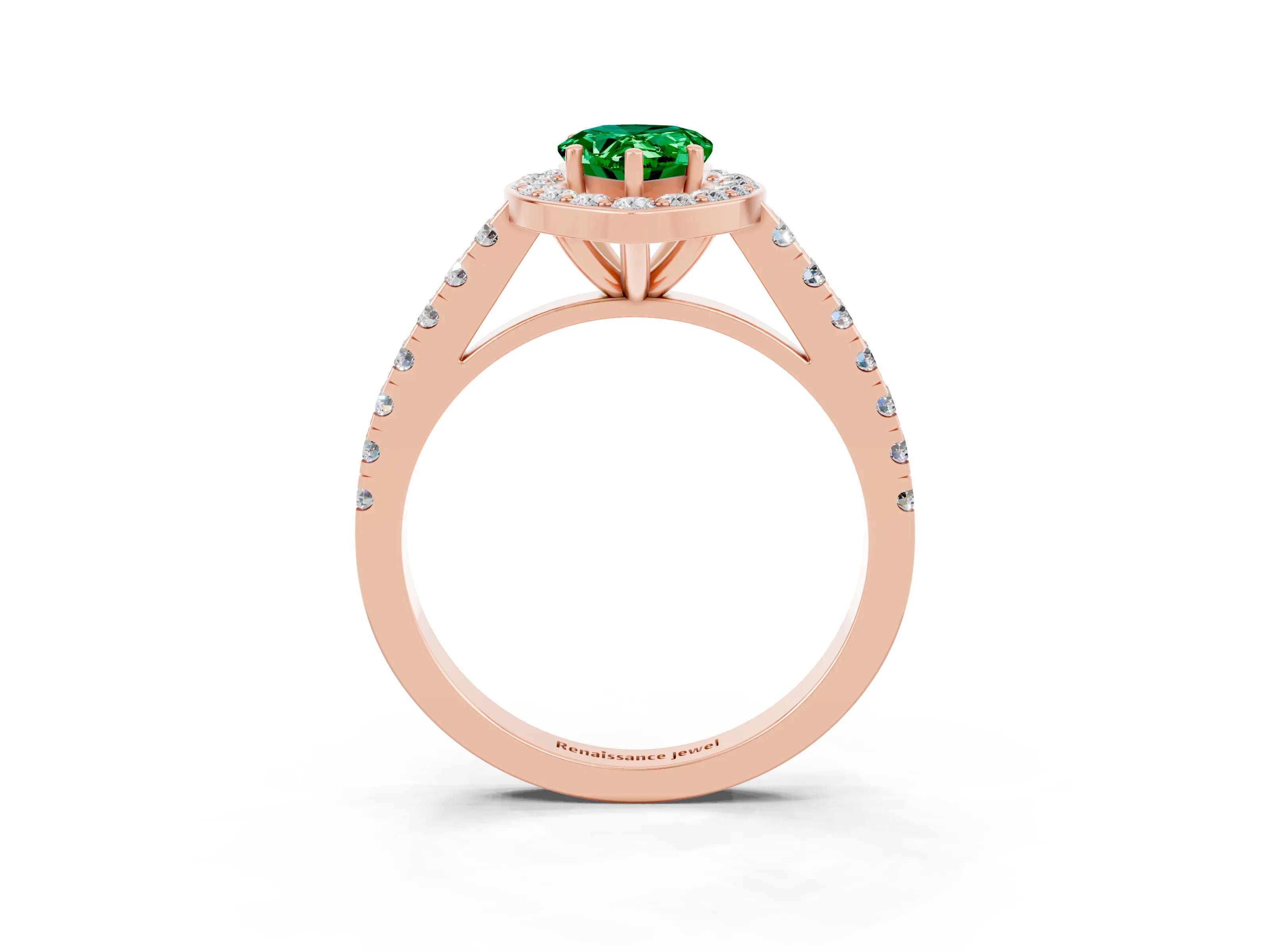 Rose gold Pear Cut Halo Diamond Ring with Pavé Band and Three-Prong Setting_3