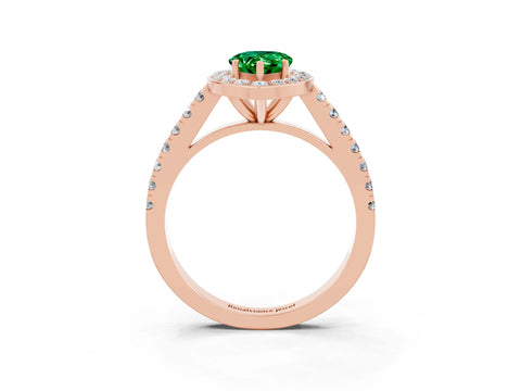 Rose gold Pear Cut Halo Diamond Ring with Pavé Band and Three-Prong Setting_3