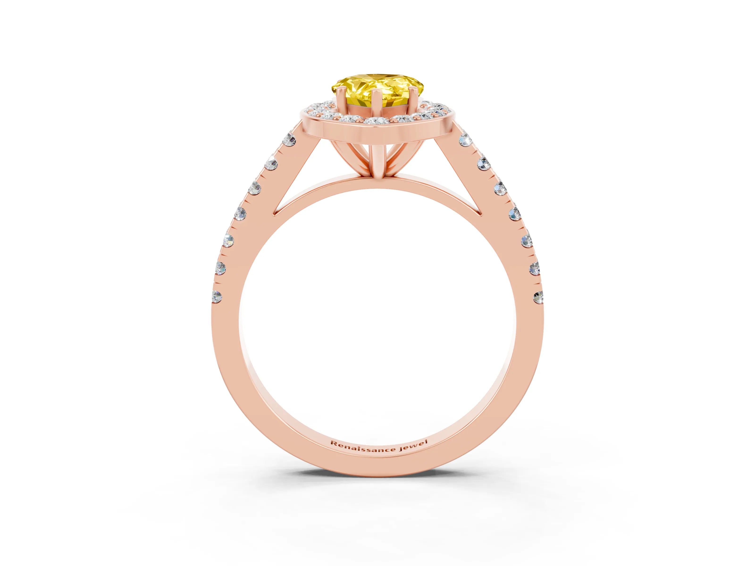 Rose gold Pear Cut Halo Diamond Ring with Pavé Band and Three-Prong Setting_3