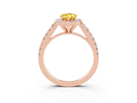 Rose gold Pear Cut Halo Diamond Ring with Pavé Band and Three-Prong Setting_3