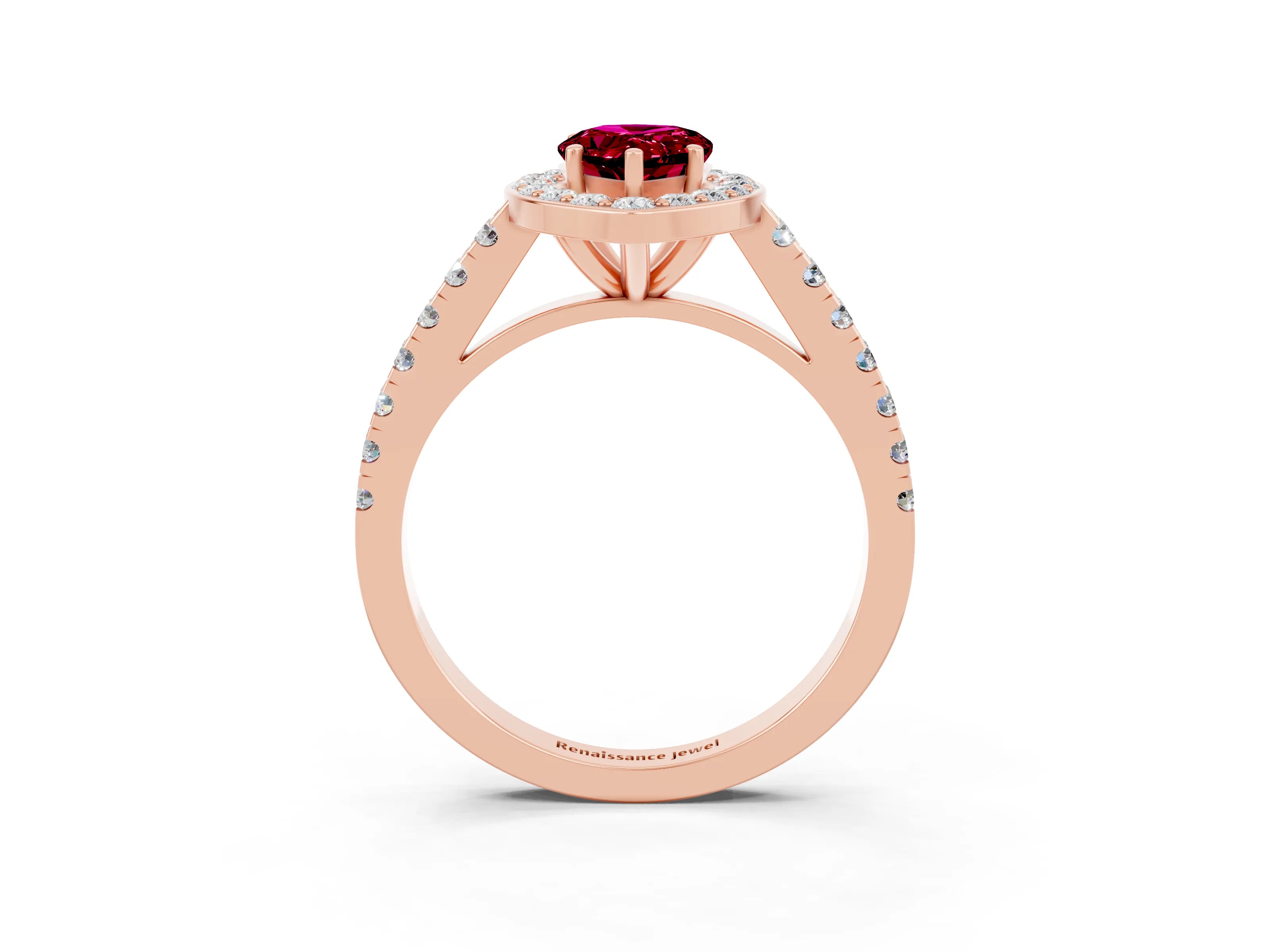 Rose gold Pear Cut Halo Diamond Ring with Pavé Band and Three-Prong Setting_3