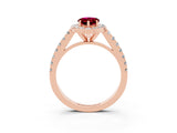 Rose gold Pear Cut Halo Diamond Ring with Pavé Band and Three-Prong Setting_3