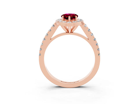 Rose gold Pear Cut Halo Diamond Ring with Pavé Band and Three-Prong Setting_3