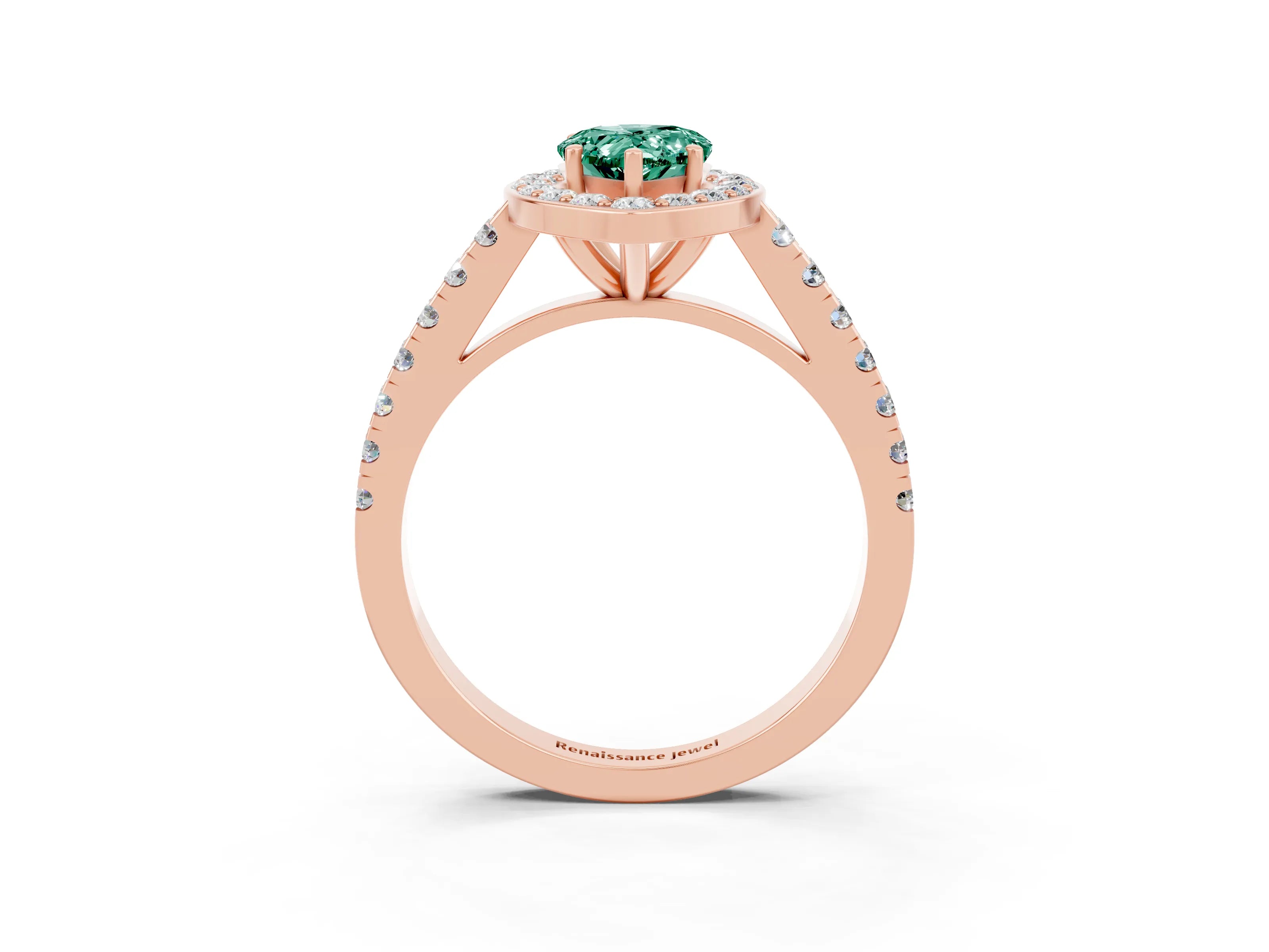 Rose gold Pear Cut Halo Diamond Ring with Pavé Band and Three-Prong Setting_3