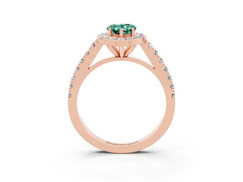 Rose gold Pear Cut Halo Diamond Ring with Pavé Band and Three-Prong Setting_3