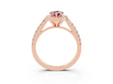 Rose gold Pear Cut Halo Diamond Ring with Pavé Band and Three-Prong Setting_3