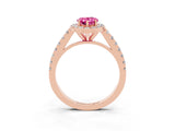 Rose gold Pear Cut Halo Diamond Ring with Pavé Band and Three-Prong Setting_3
