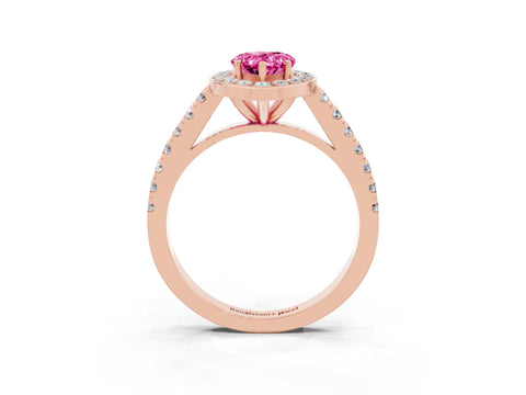 Rose gold Pear Cut Halo Diamond Ring with Pavé Band and Three-Prong Setting_3