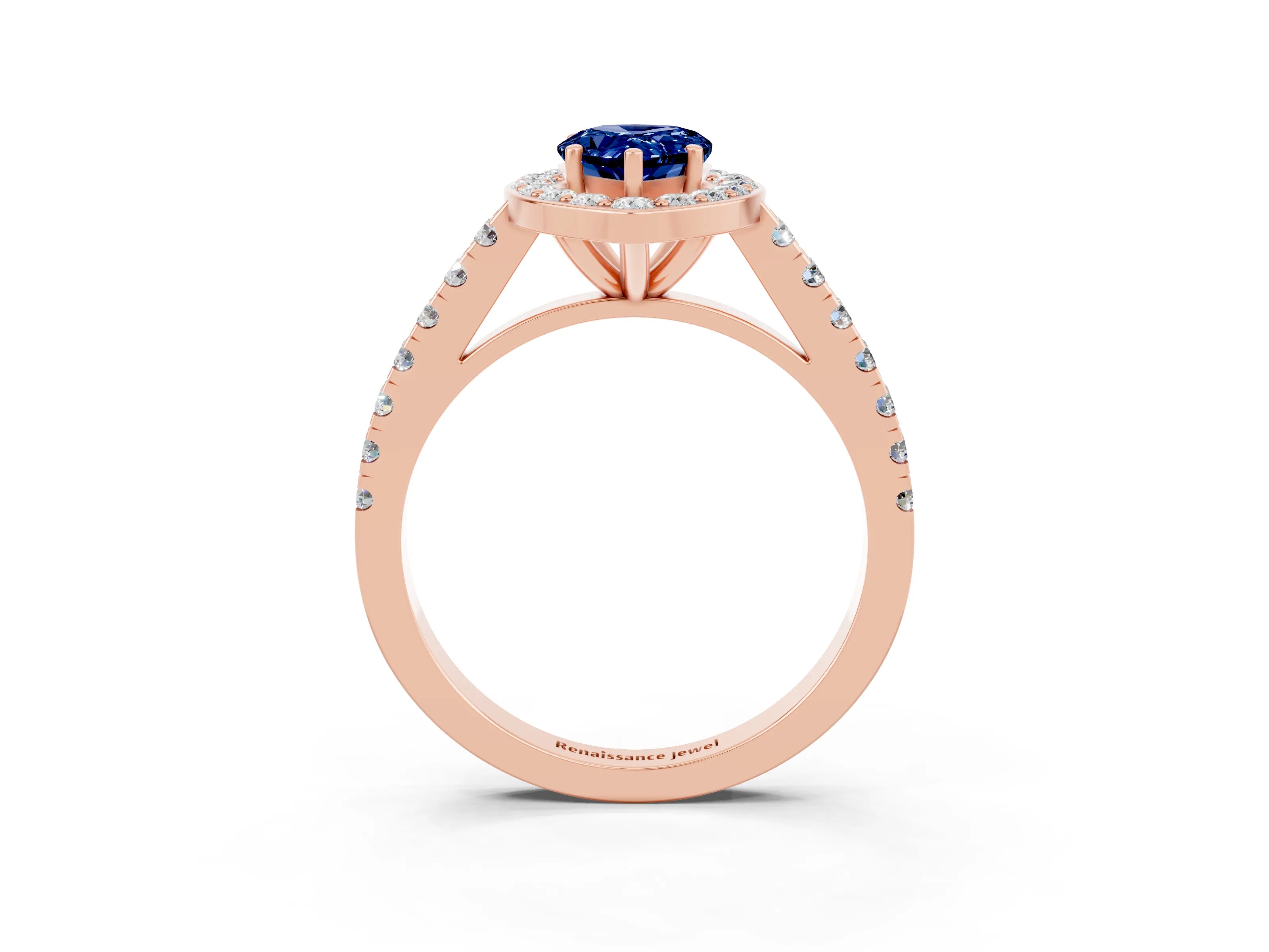 Rose gold Pear Cut Halo Diamond Ring with Pavé Band and Three-Prong Setting_3