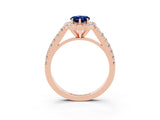 Rose gold Pear Cut Halo Diamond Ring with Pavé Band and Three-Prong Setting_3