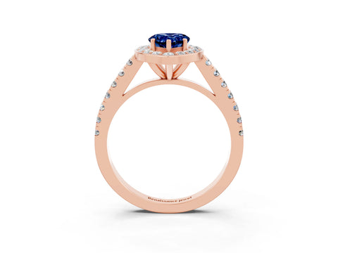 Rose gold Pear Cut Halo Diamond Ring with Pavé Band and Three-Prong Setting_3