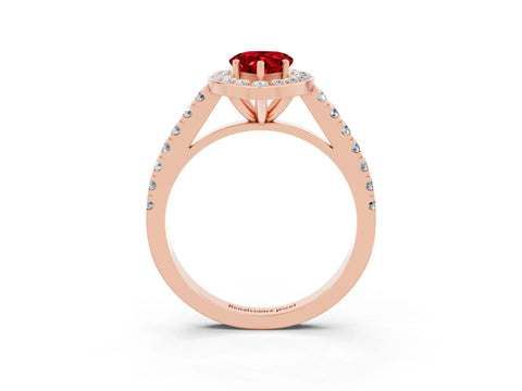 Rose gold Pear Cut Halo Diamond Ring with Pavé Band and Three-Prong Setting_3