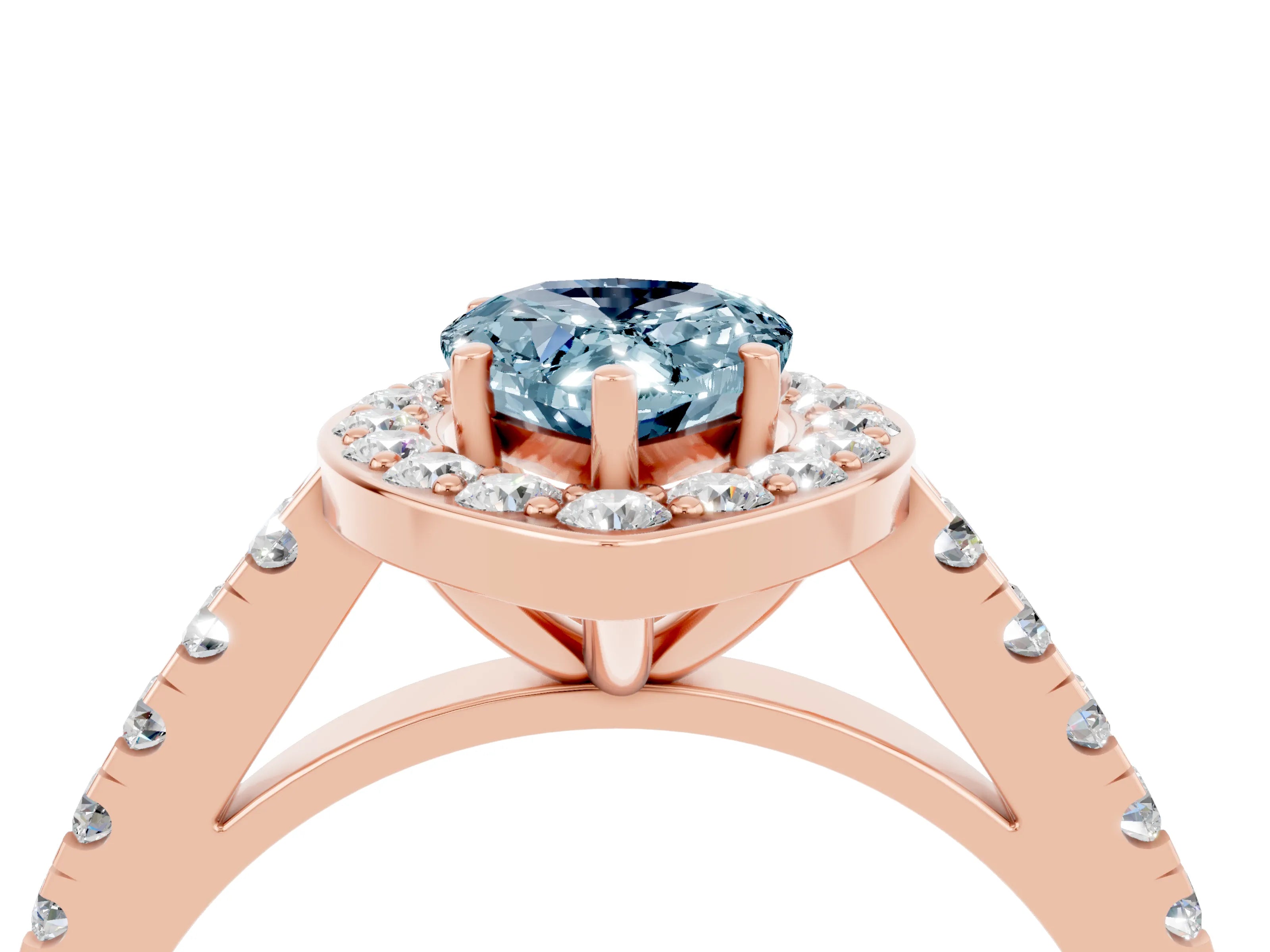 Rose gold Pear Cut Halo Diamond Ring with Pavé Band and Three-Prong Setting_4