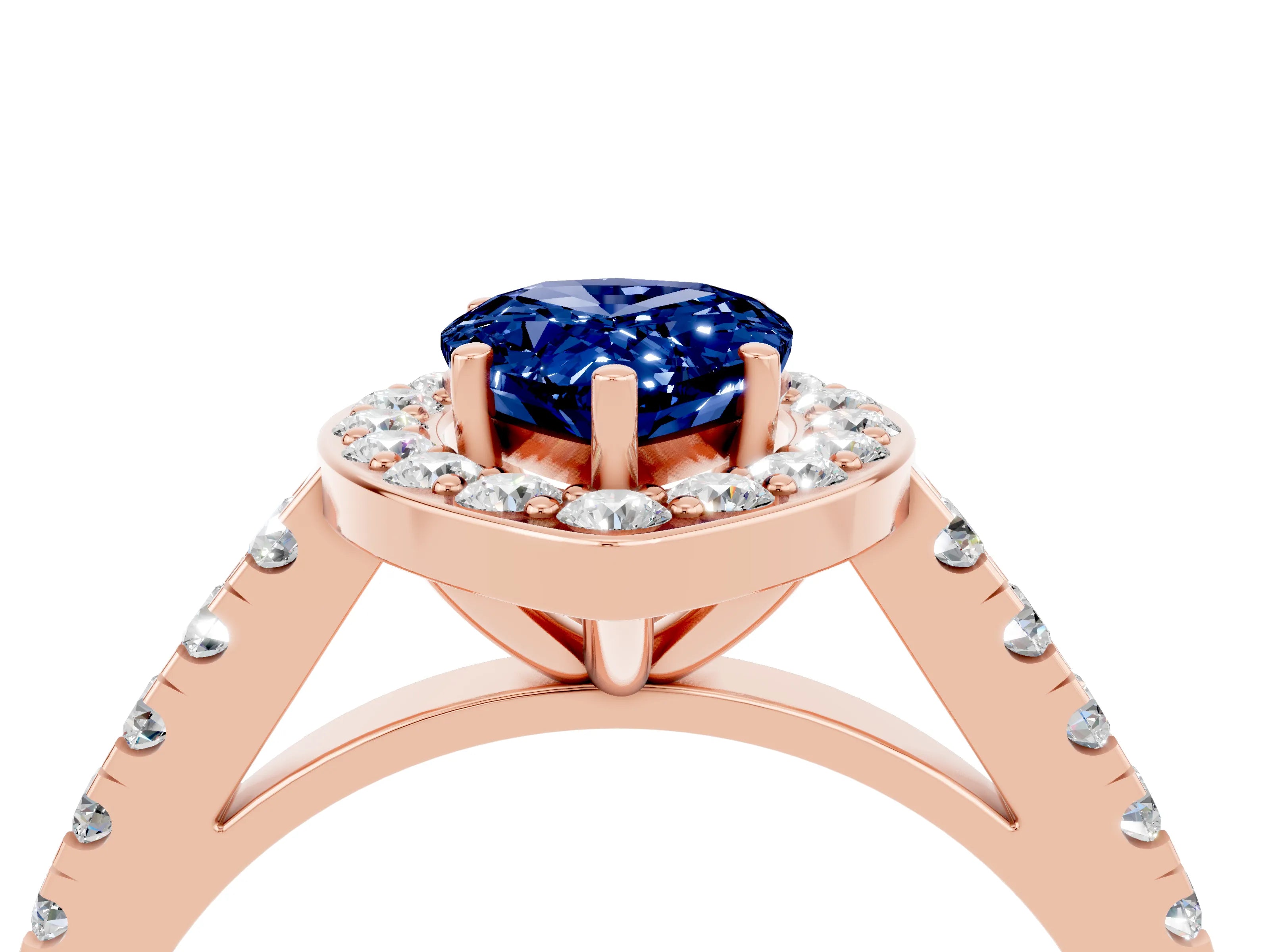 Rose gold Pear Cut Halo Diamond Ring with Pavé Band and Three-Prong Setting_4