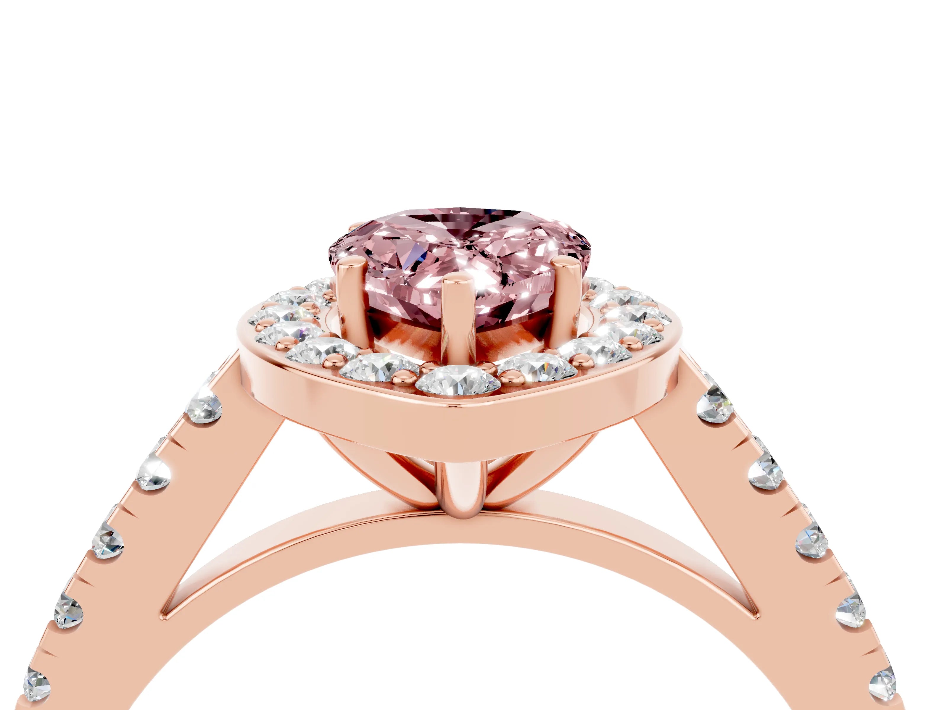 Rose gold Pear Cut Halo Diamond Ring with Pavé Band and Three-Prong Setting_4