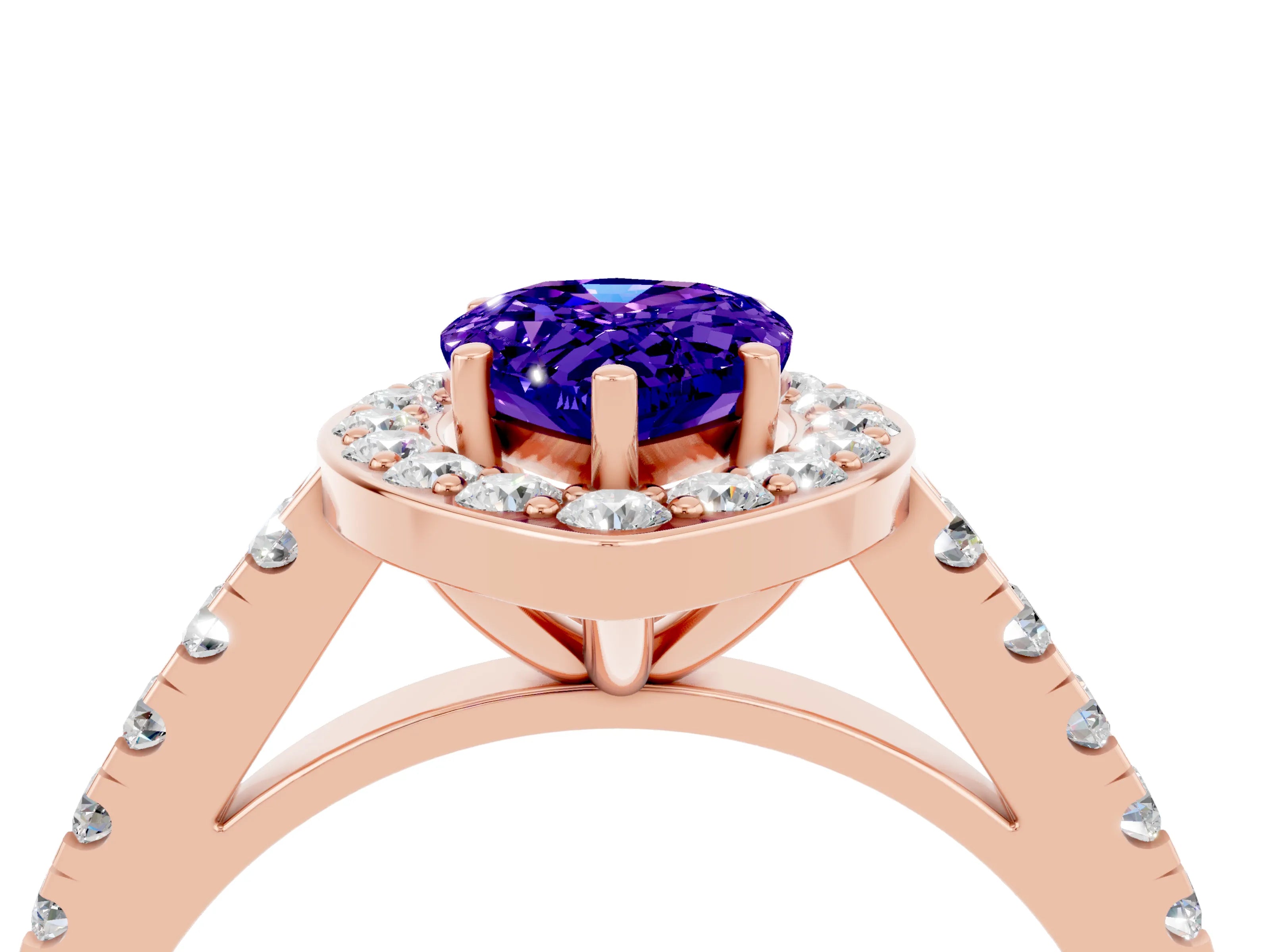 Rose gold Pear Cut Halo Diamond Ring with Pavé Band and Three-Prong Setting_4