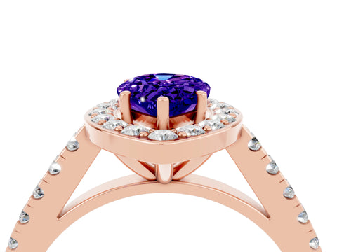 Rose gold Pear Cut Halo Diamond Ring with Pavé Band and Three-Prong Setting_4